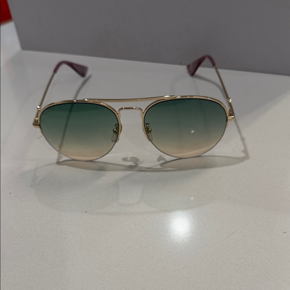 Gucci Aviator Gold and Teal Gradient Sunglasses
